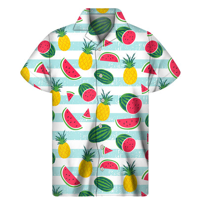 Cute Pineapple Watermelon Pattern Print Men's Short Sleeve Shirt