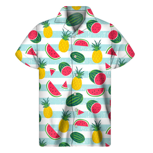 Cute Pineapple Watermelon Pattern Print Men's Short Sleeve Shirt