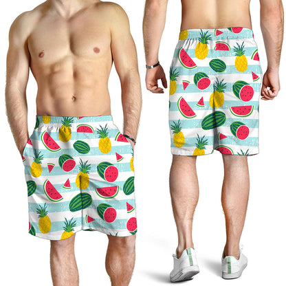 Cute Pineapple Watermelon Pattern Print Men's Shorts