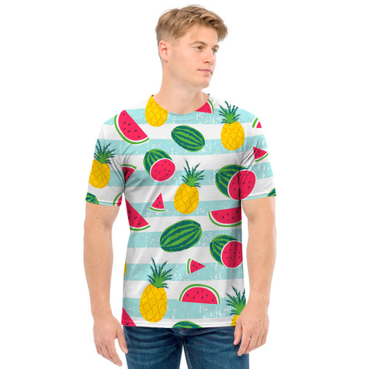 Cute Pineapple Watermelon Pattern Print Men's T-Shirt