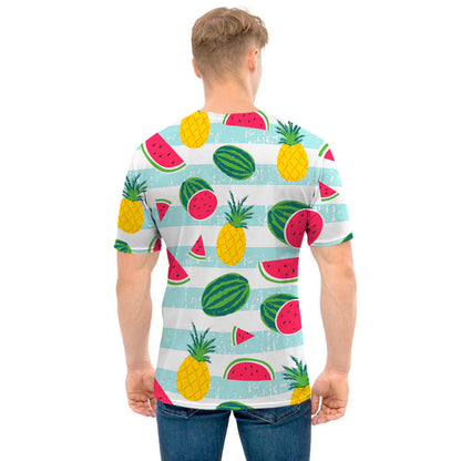 Cute Pineapple Watermelon Pattern Print Men's T-Shirt
