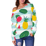 Cute Pineapple Watermelon Pattern Print Off Shoulder Sweatshirt GearFrost