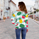 Cute Pineapple Watermelon Pattern Print Off Shoulder Sweatshirt GearFrost