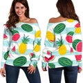 Cute Pineapple Watermelon Pattern Print Off The Shoulder Sweatshirt