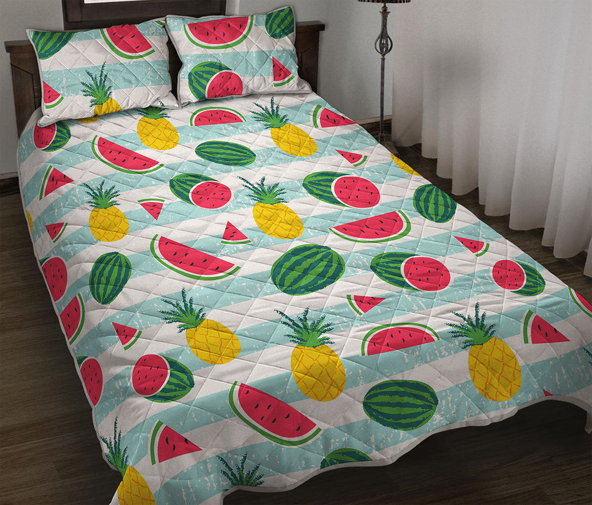 Cute Pineapple Watermelon Pattern Print Quilt Bed Set