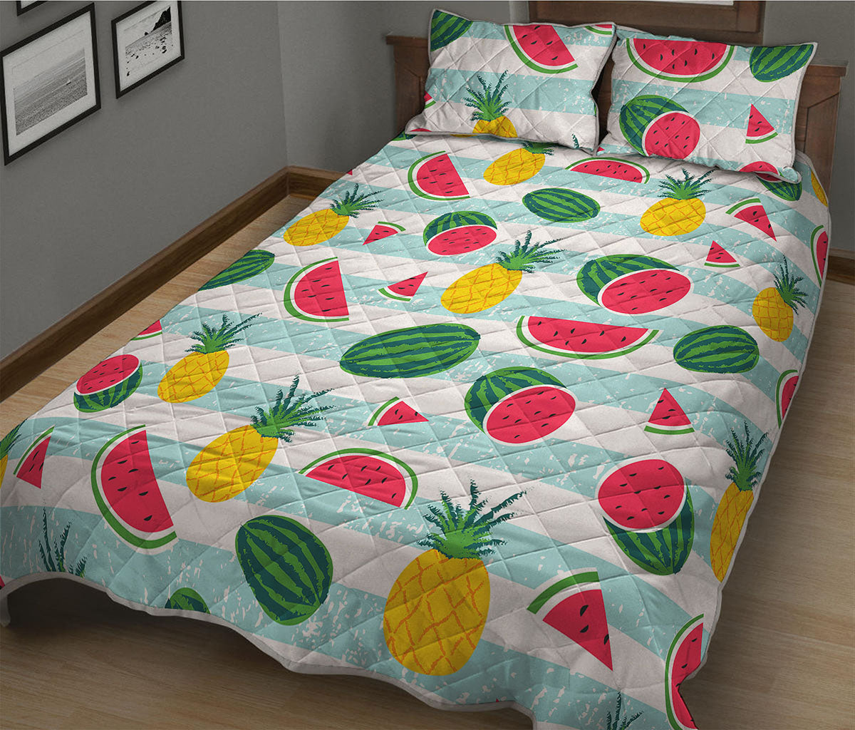Cute Pineapple Watermelon Pattern Print Quilt Bed Set