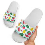 Cute Pineapple Watermelon Pattern Print White Slide Sandals