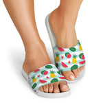 Cute Pineapple Watermelon Pattern Print White Slide Sandals