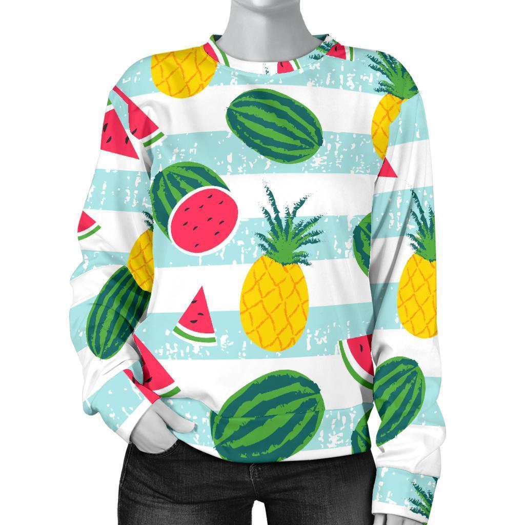 Cute Pineapple Watermelon Pattern Print Women's Crewneck Sweatshirt GearFrost