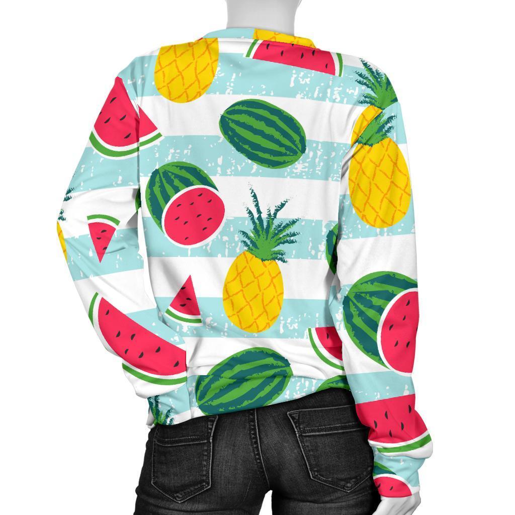 Cute Pineapple Watermelon Pattern Print Women's Crewneck Sweatshirt GearFrost