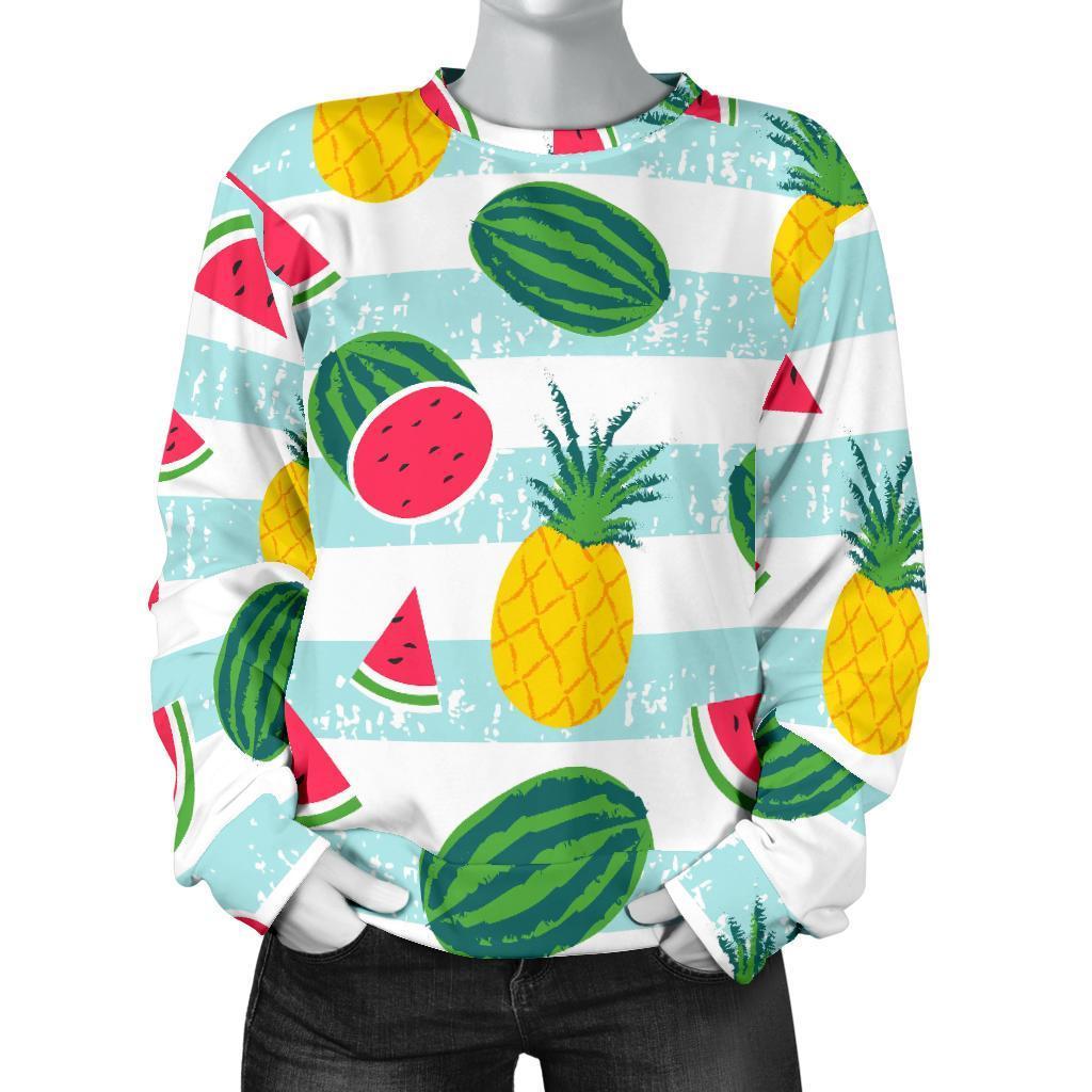 Cute Pineapple Watermelon Pattern Print Women's Crewneck Sweatshirt GearFrost