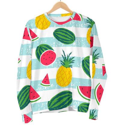 Cute Pineapple Watermelon Pattern Print Women's Crewneck Sweatshirt GearFrost