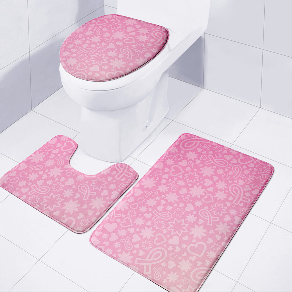 Cute Pink Breast Cancer Pattern Print 3 Piece Bath Mat Set