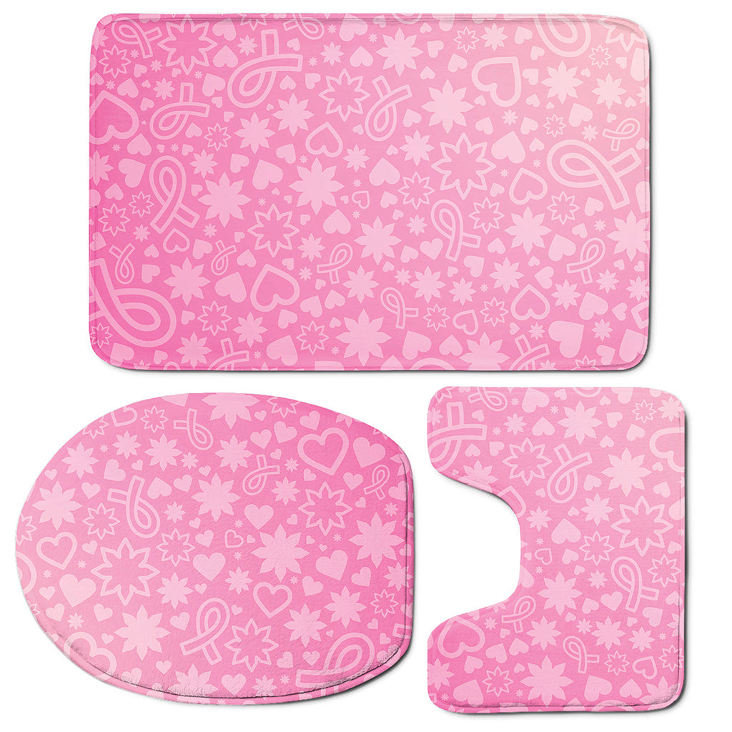 Cute Pink Breast Cancer Pattern Print 3 Piece Bath Mat Set