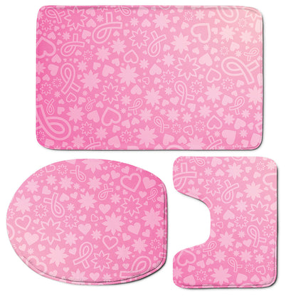 Cute Pink Breast Cancer Pattern Print 3 Piece Bath Mat Set