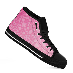 Cute Pink Breast Cancer Pattern Print Black High Top Shoes