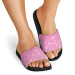 Cute Pink Breast Cancer Pattern Print Black Slide Sandals
