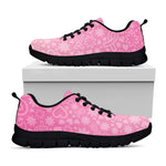 Cute Pink Breast Cancer Pattern Print Black Sneakers