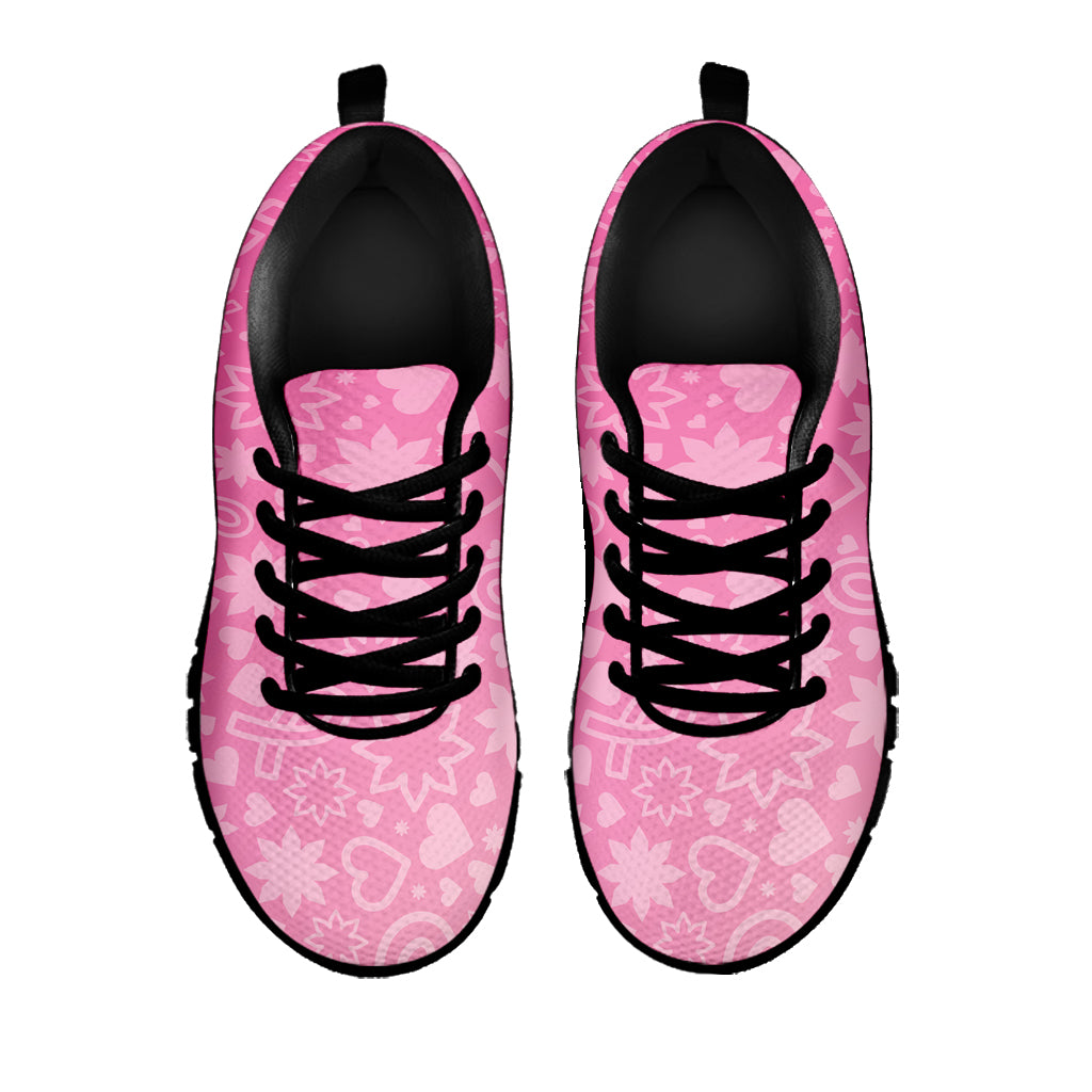 Cute Pink Breast Cancer Pattern Print Black Sneakers