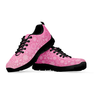 Cute Pink Breast Cancer Pattern Print Black Sneakers