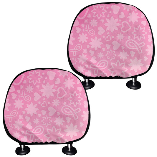 Cute Pink Breast Cancer Pattern Print Car Headrest Covers