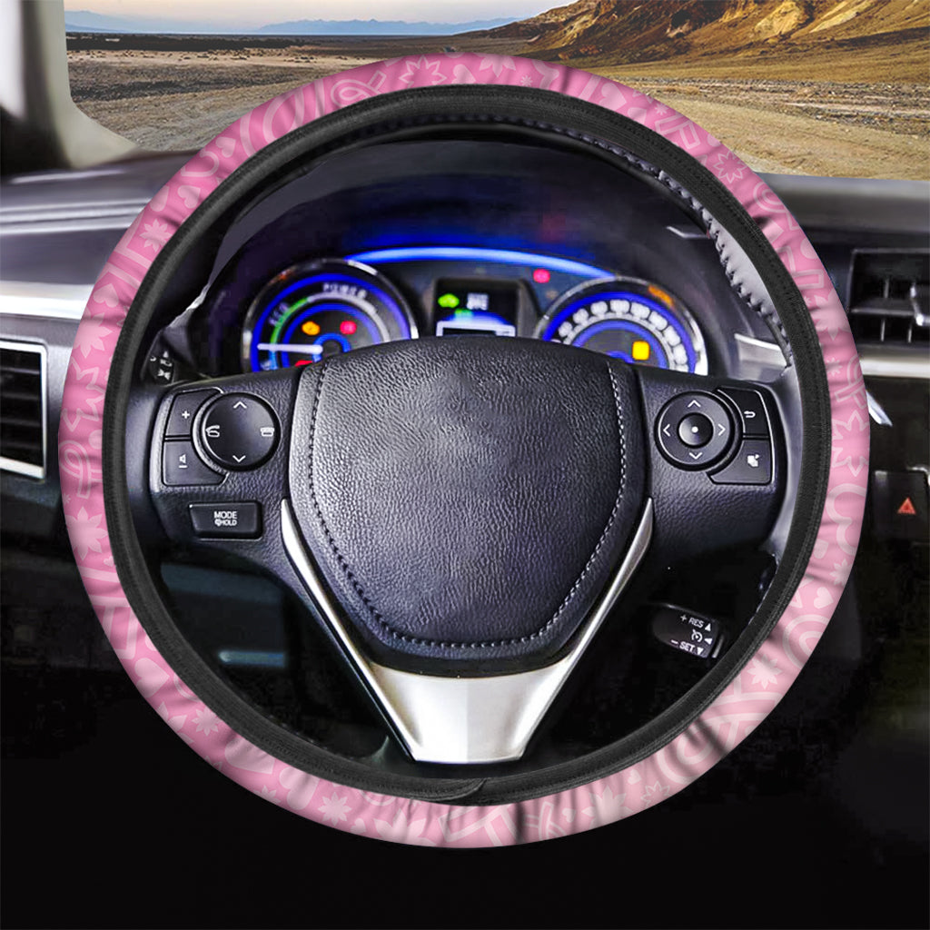 Cute Pink Breast Cancer Pattern Print Car Steering Wheel Cover