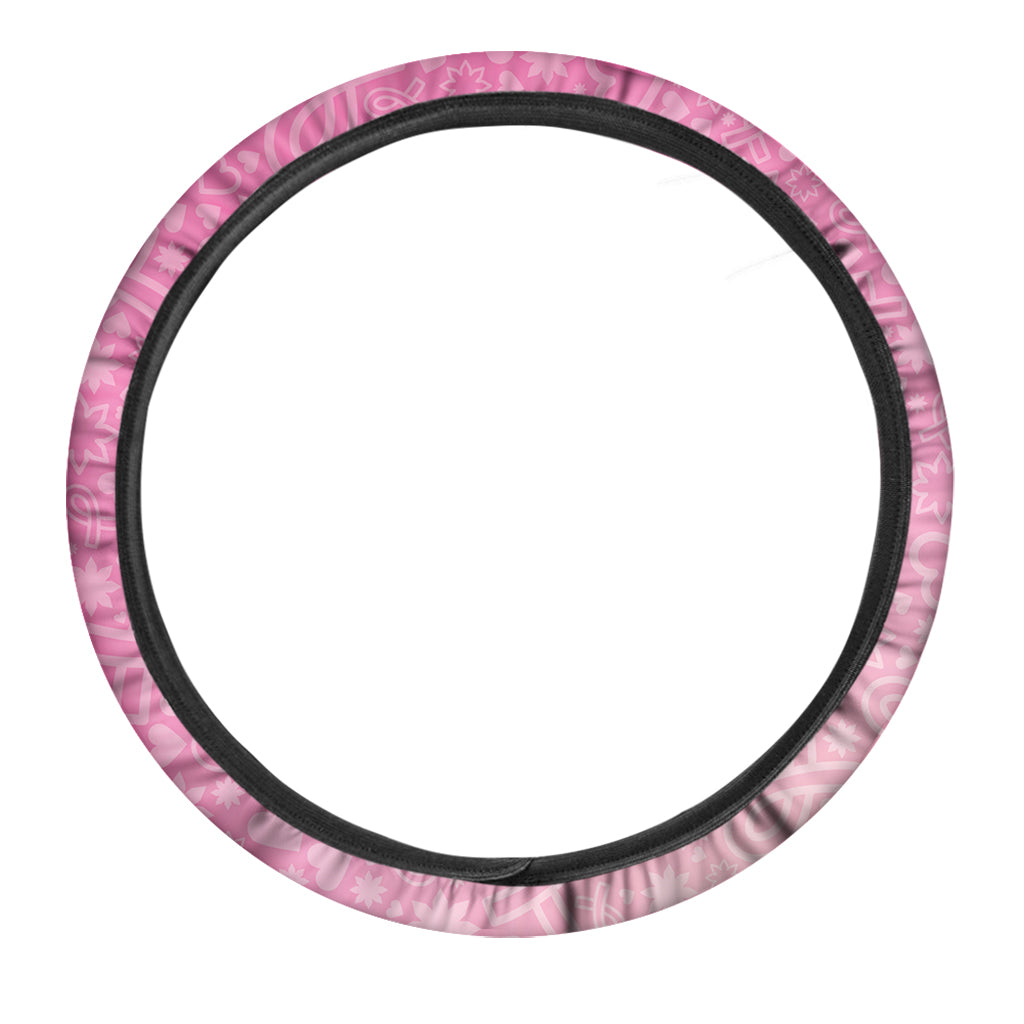 Cute Pink Breast Cancer Pattern Print Car Steering Wheel Cover