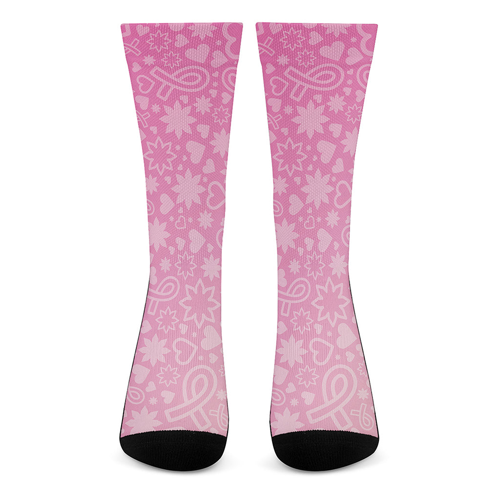 Cute Pink Breast Cancer Pattern Print Crew Socks