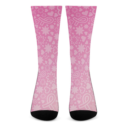 Cute Pink Breast Cancer Pattern Print Crew Socks