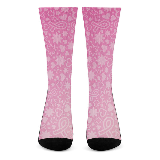 Cute Pink Breast Cancer Pattern Print Crew Socks