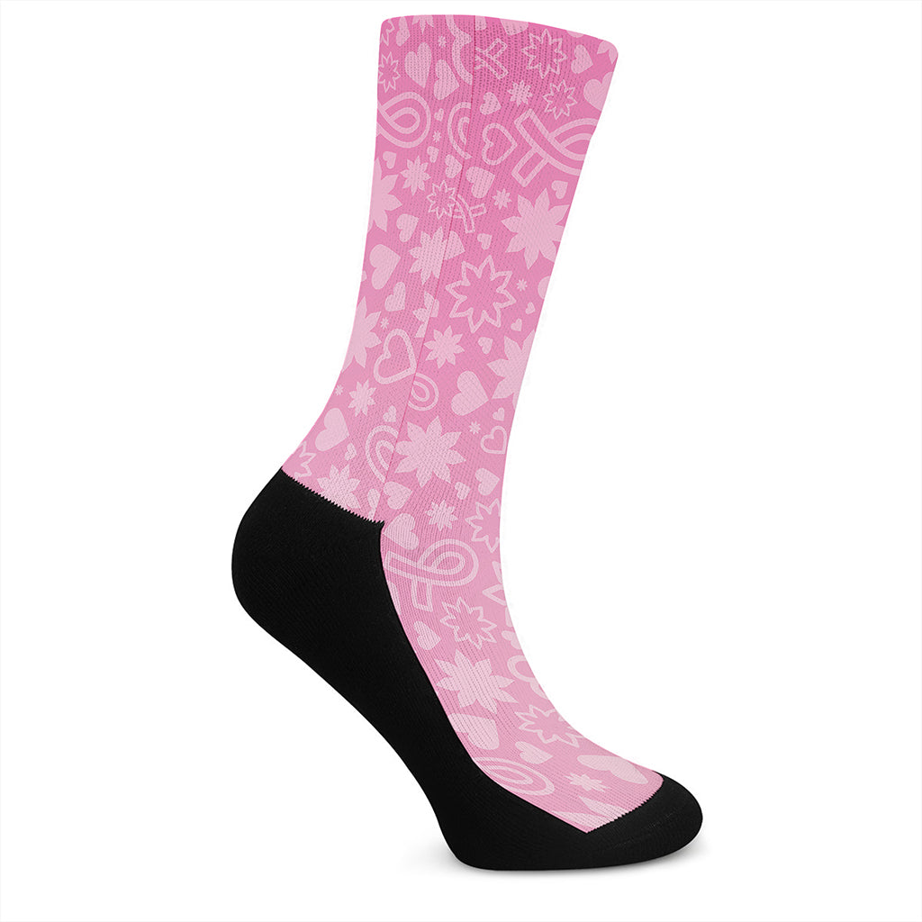 Cute Pink Breast Cancer Pattern Print Crew Socks