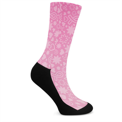 Cute Pink Breast Cancer Pattern Print Crew Socks