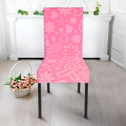 Cute Pink Breast Cancer Pattern Print Dining Chair Slipcover