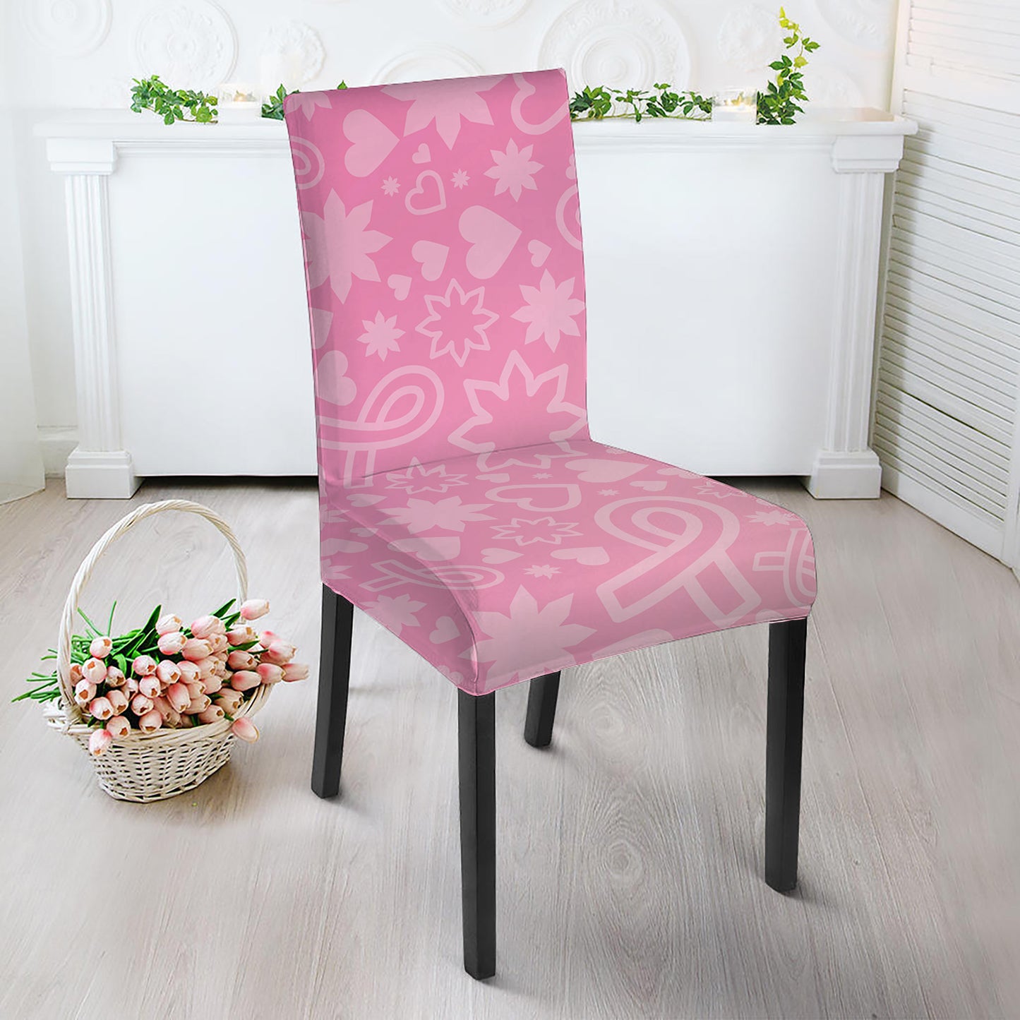Cute Pink Breast Cancer Pattern Print Dining Chair Slipcover