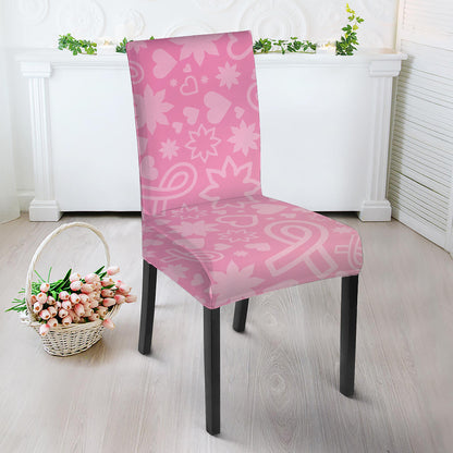 Cute Pink Breast Cancer Pattern Print Dining Chair Slipcover