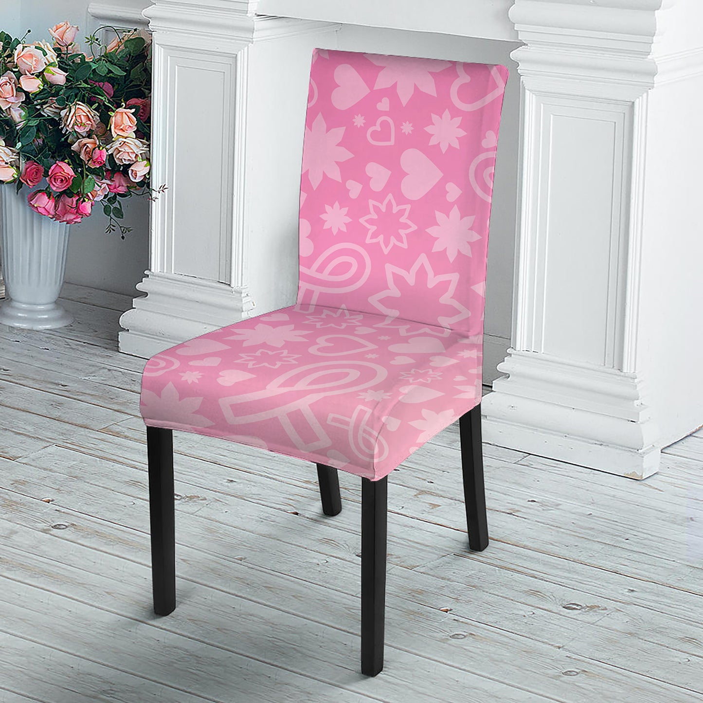 Cute Pink Breast Cancer Pattern Print Dining Chair Slipcover