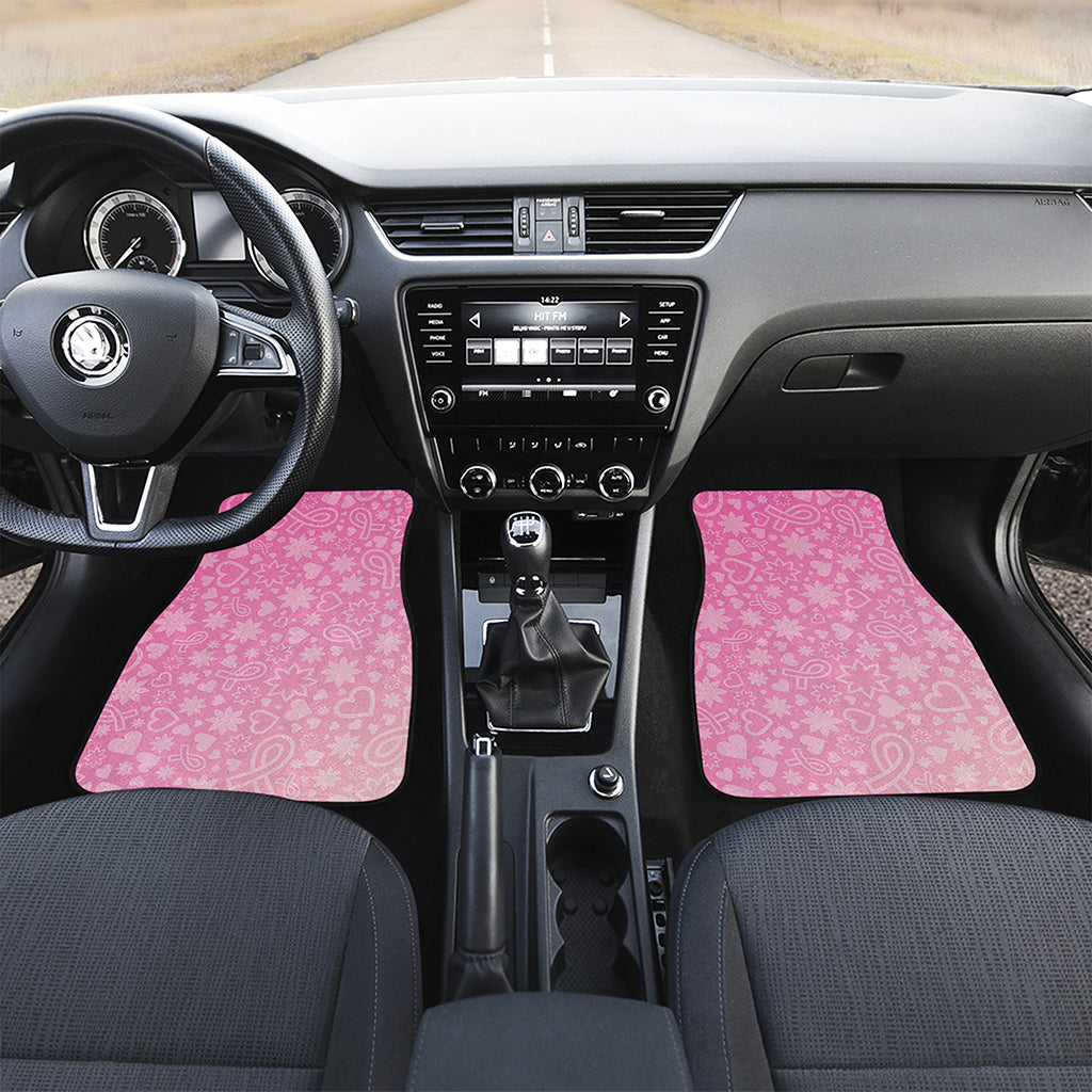 Cute Pink Breast Cancer Pattern Print Front and Back Car Floor Mats