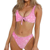 Cute Pink Breast Cancer Pattern Print Front Bow Tie Bikini