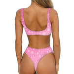 Cute Pink Breast Cancer Pattern Print Front Bow Tie Bikini