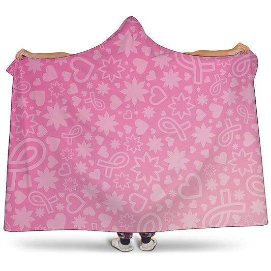 Cute Pink Breast Cancer Pattern Print Hooded Blanket