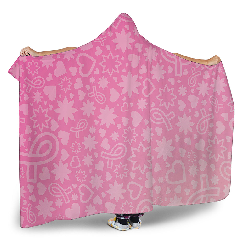 Cute Pink Breast Cancer Pattern Print Hooded Blanket