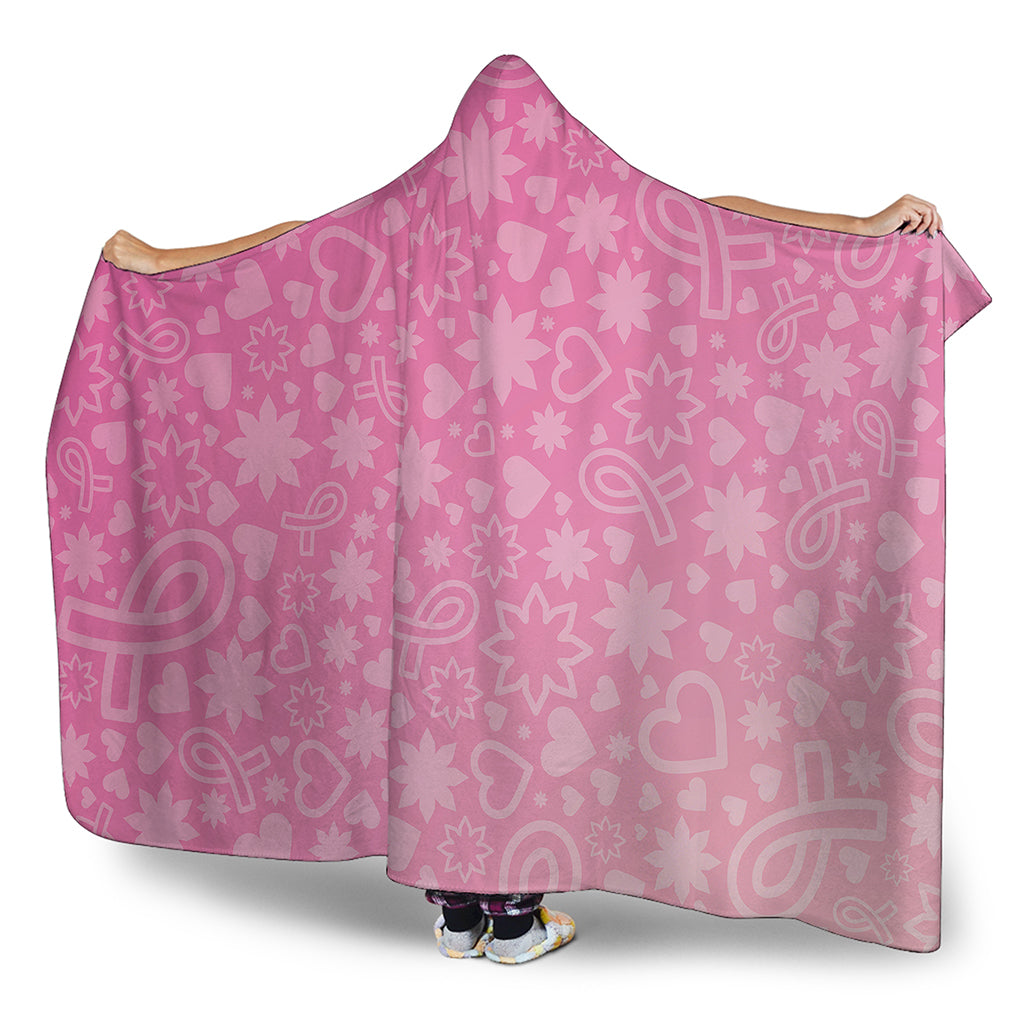 Cute Pink Breast Cancer Pattern Print Hooded Blanket