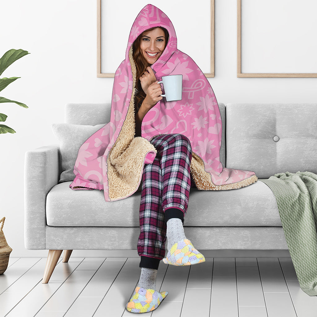 Cute Pink Breast Cancer Pattern Print Hooded Blanket