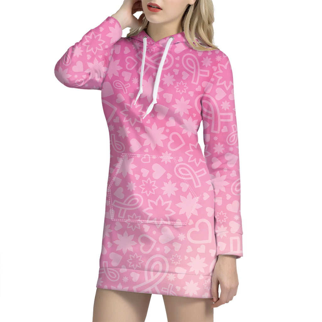 Cute Pink Breast Cancer Pattern Print Hoodie Dress