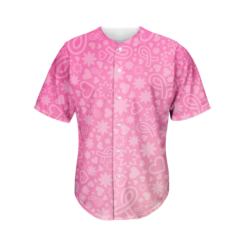 Cute Pink Breast Cancer Pattern Print Men's Baseball Jersey