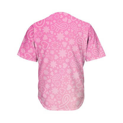 Cute Pink Breast Cancer Pattern Print Men's Baseball Jersey