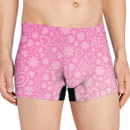 Cute Pink Breast Cancer Pattern Print Men's Boxer Briefs