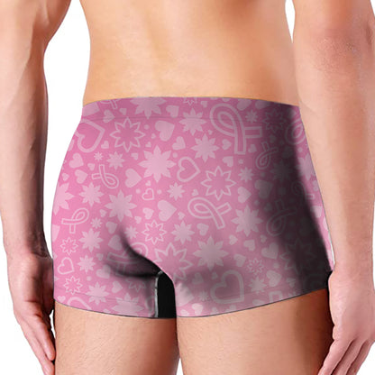 Cute Pink Breast Cancer Pattern Print Men's Boxer Briefs