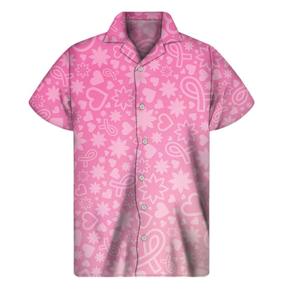 Cute Pink Breast Cancer Pattern Print Men's Short Sleeve Shirt