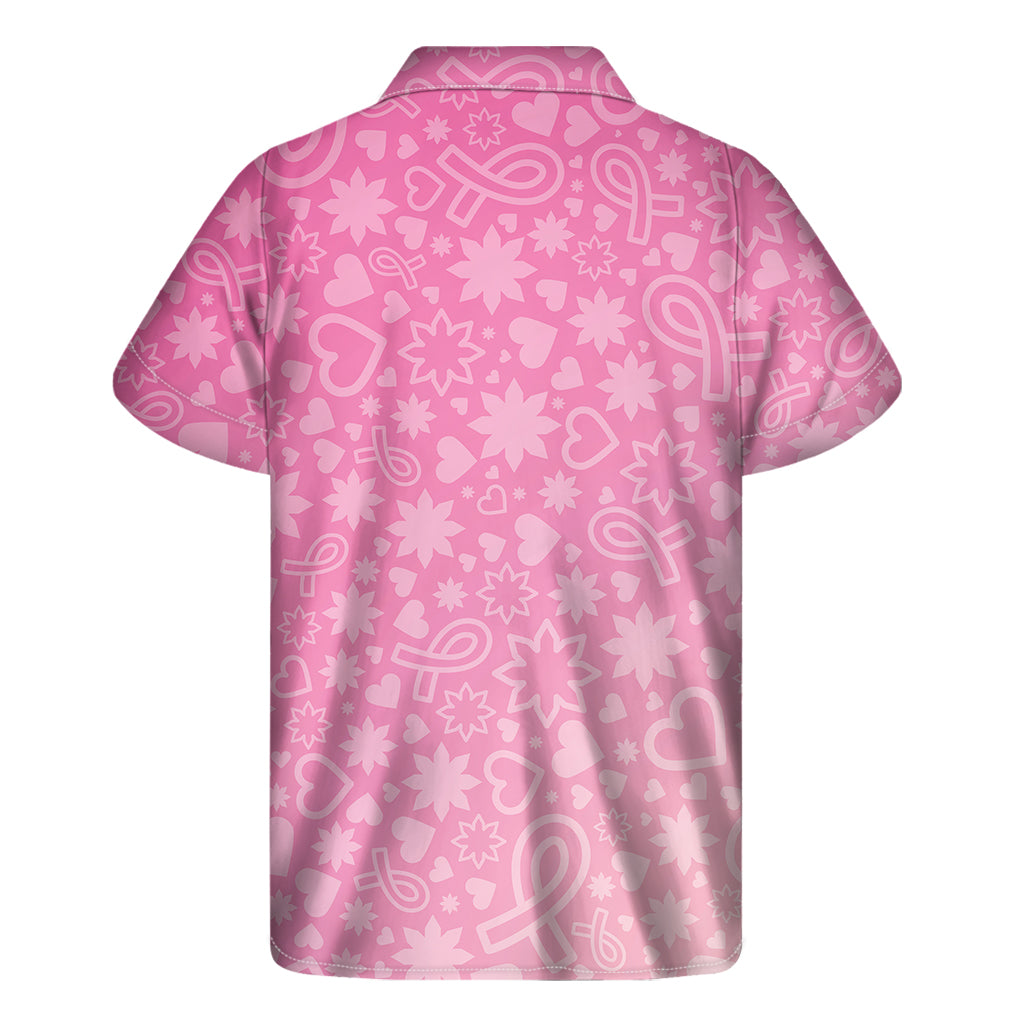 Cute Pink Breast Cancer Pattern Print Men's Short Sleeve Shirt